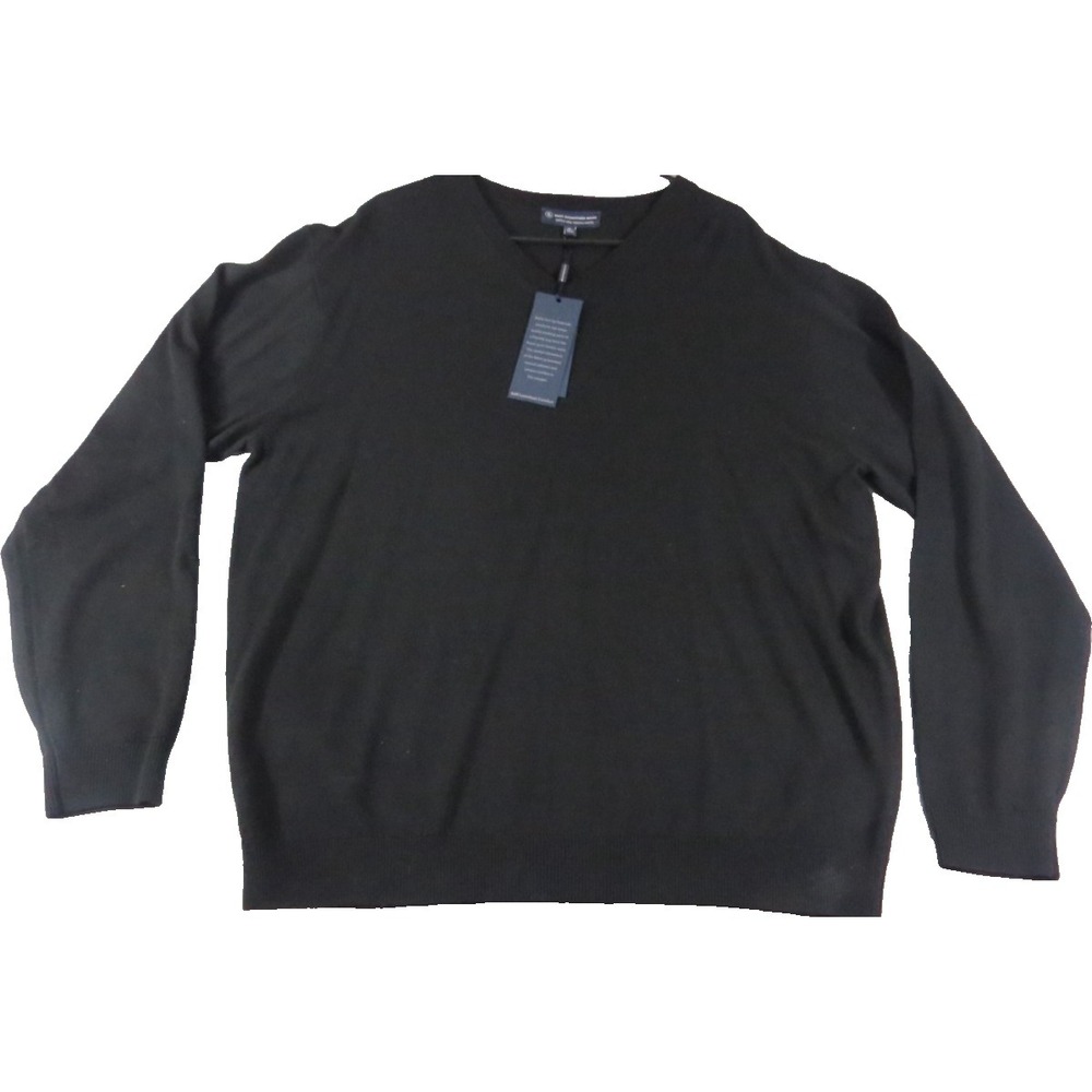 Hart Schaffner Marx Sweater Men XL Black Solid Merino Wool Raglan Sleeve V Neck